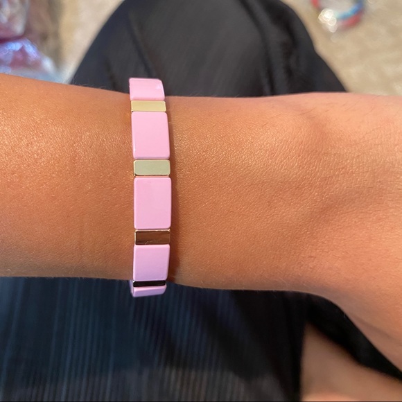Jewelry - Enamel Tile Bracelet - Pink Blue Gold